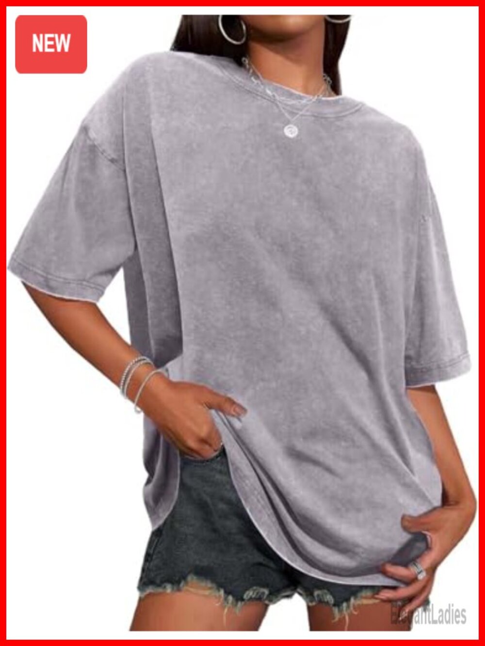 Oversized Cotton Tee Short Sleeve Crew Neck Boxy Vintage Washed Women's T-Shirt